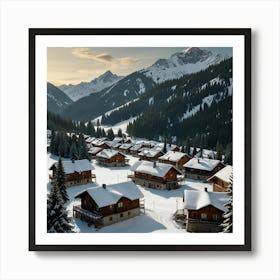 A Picturesque Alpine Village Nestled Among Snow-Covered Mountains And Evergreen Forests 2 Art Print