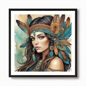 Feathered Muse Boho Art Style Art Print 3 Art Print