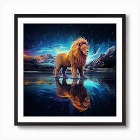 Lion In The Water Art Print