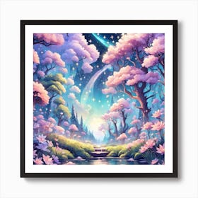 A Fantasy Forest With Twinkling Stars In Pastel Tone Square Composition 68 Art Print