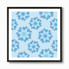 ENLIGHTENED Japanese Zen Buddhism Lotus Flowers in Blue White Blush Orange Art Print