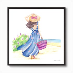 Girl on a beach Art Print
