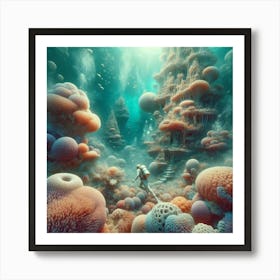 Diving Into The Water, Discovering An Underwater Garden Of Coral Castles 3 Art Print