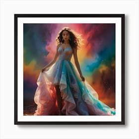 Beautiful Girl In A Colorful Dress Art Print