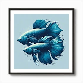 Blue Siamese Fish 1 Art Print