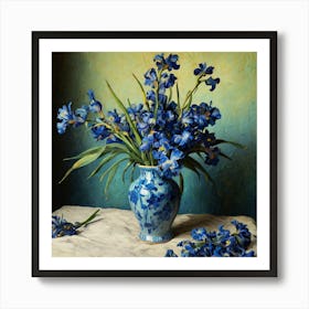 Blue Irises In A Vase Art Print