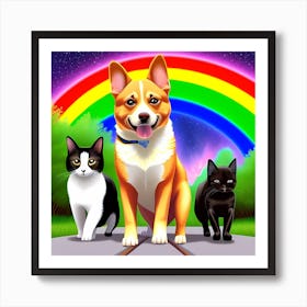 Rainbow Cats And Dogs Art Print