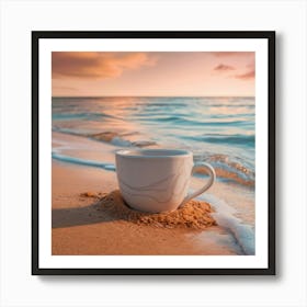 Coffee Cup On The Beach 16 Art Print