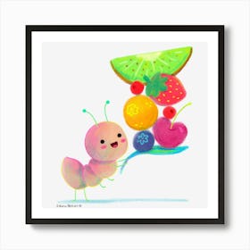 Cute Ant And Fruits Art Print