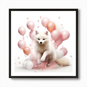 Arctic Fox With Balloons Art Print