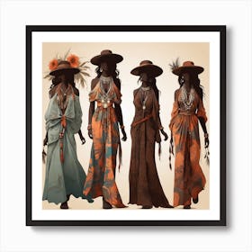 Women's silhouettes in boho style 1 Art Print