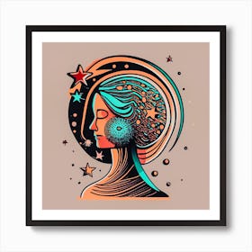 Calm Woman, One Line, Digital Art Art Print