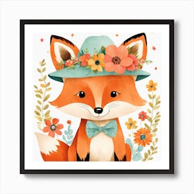 Floral Baby Fox Nursery Illustration (11) Art Print