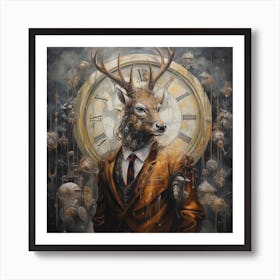 Deer With Clock Art Print