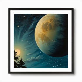 Moon And Stars Art Print