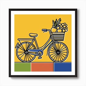 Pop Art Meets Freshness: A Single Line Drawing of a Bicycle and Fruits Art Print