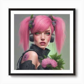 Pink Haired cyberpunk Girl Art Print