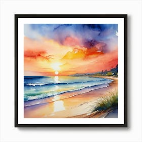 Watercolor Sunset On The Beach Art Print