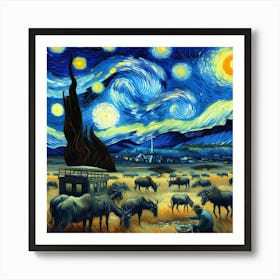 Van Gogh Painted A Starry Night Over The Serengeti Savannah 1 Art Print