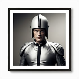 The Image Depicts A Man Wearing A Black And Grey Suit, With A Black Helmet On His Head 1 Art Print