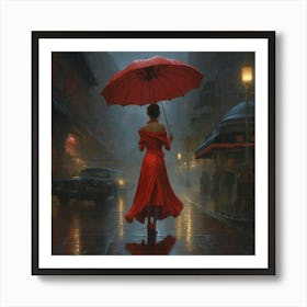 red dress in the rain Art Print