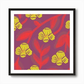 Yellow Flowers On Purple Background Art Print