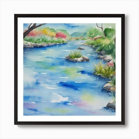 River Watercolour Painting Art Print