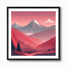 Misty mountains background in red tone 3 Art Print