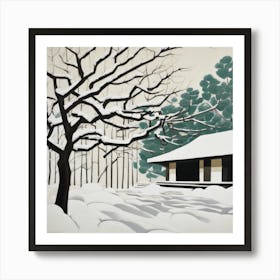 Japanese Zen Garden in Winter Series. Style of David Hockney 1 Art Print