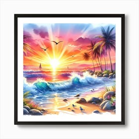 Sunset Beach Painting 4 Art Print