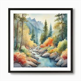 Watercolor Of A River Painting Painting Art Print