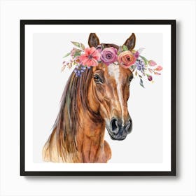 Horse With Flower Crown Art Print