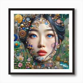 Asian woman in the style of collage-inspired 6 Art Print