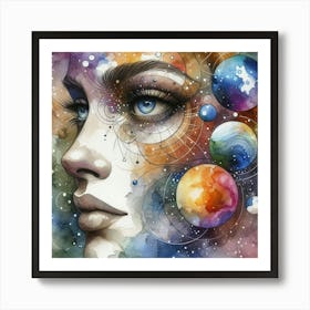 Watercolor Of A Woman With Planets 1 Art Print