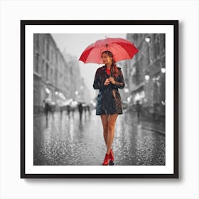 Beautiful Woman In The Rain Art Print