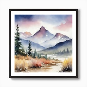 Watercolor Of Mountains Art Print