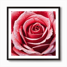 Red Rose With Water Droplets Art Print