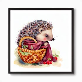 Hedgehog Collecting Berries Art Print