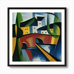 Bridge over the river surrounded by houses 11 Art Print