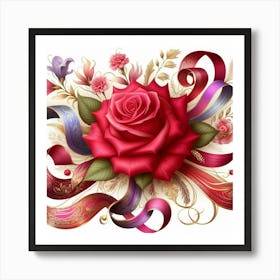 Red Rose With Ribbons Art Print