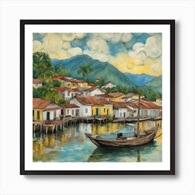 In The Style Of Vincent Van Gogh . A combination of pencil drawing with acrylic painting, with scraping and splashing, trompe-l'œil, this masterpiece shows the beauty of Paraty, Brazil. The brush strokes are slightly rough, the colors are emphasized, highlighting the beauty of this place. Art Print