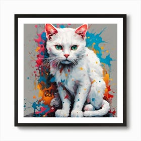 White Cat Painting Art Print