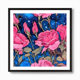 Roses In The Night Sky Art Print