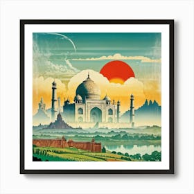 A Vintage Travel Poster Features A Collage Of Major Historical Landmarks From Different Continents (3) Art Print