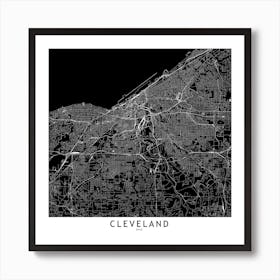 Cleveland Black And White Map Square Art Print