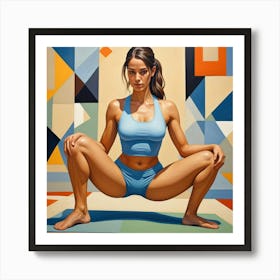 Squat Pose Cubism Style Art Print