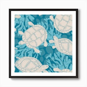 Seamless Pattern With Sea Turtles Vector Art Print