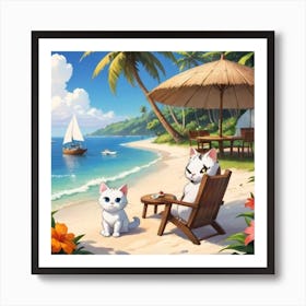 Two Cats On The Beach 1 Art Print