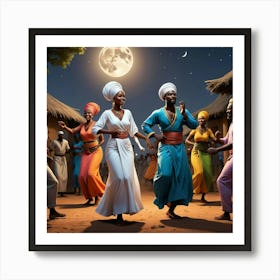 African Dancers At Night 1 Art Print