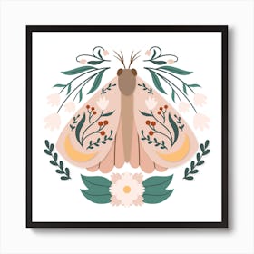 Spring Moth Pastel Colored Scandinavian Folk 1 Art Print